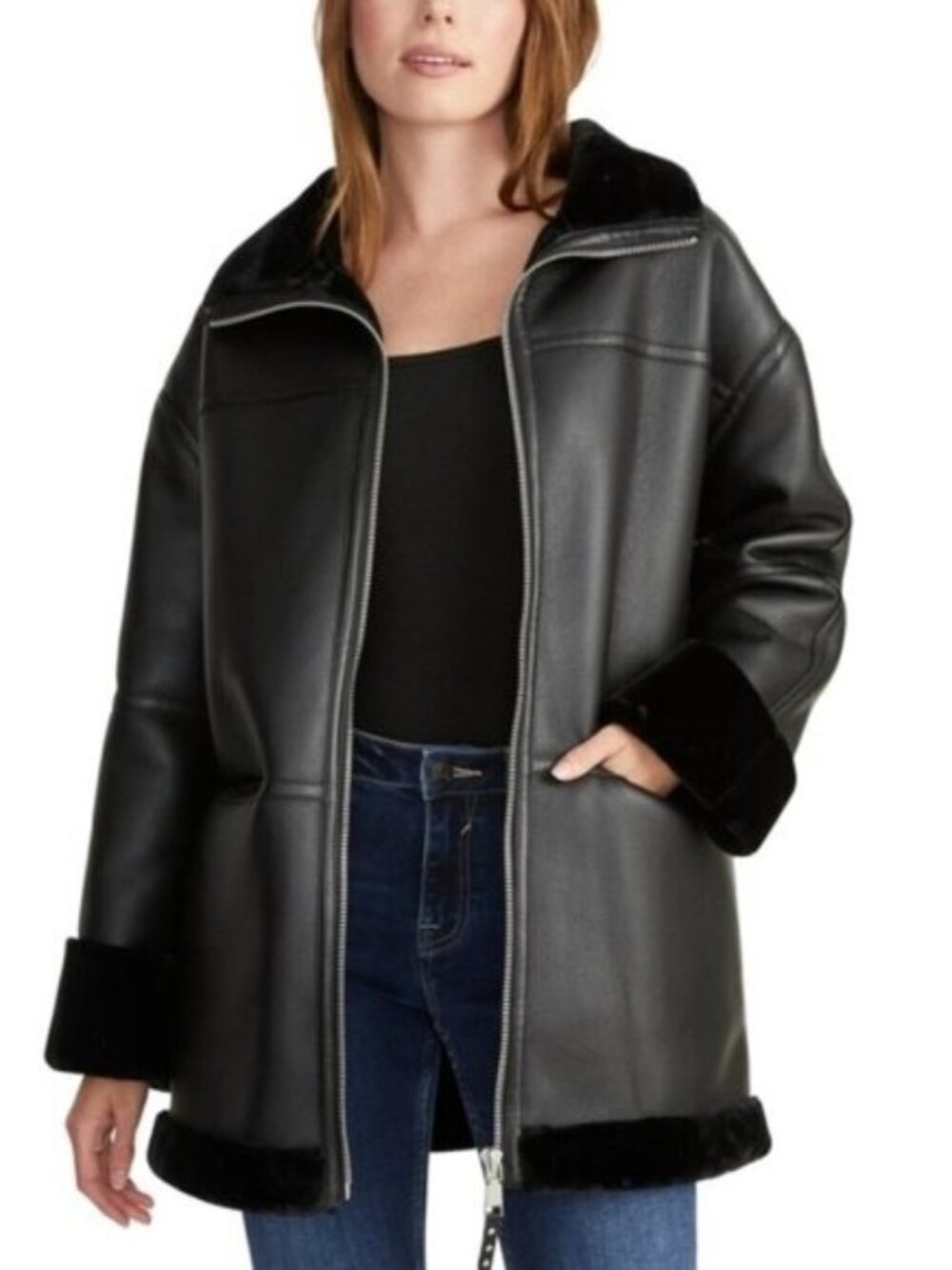 Rebecca Minkoff Ladies' Faux Leather Car Coat